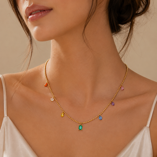 Rainbow Crystal Bead Chain Necklace