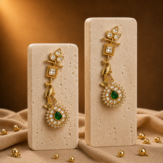 Royal Peacock Kemp Stone Ear Cuffs – Gold Polish Traditional Earrings