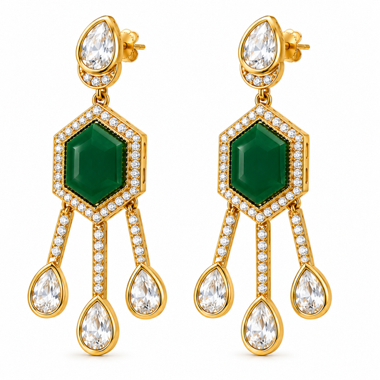 Emerald Noir Geometric Chandelier Earrings