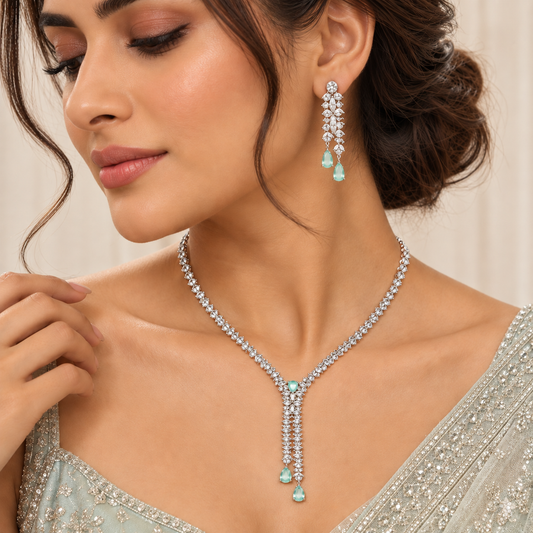 Mint Serenity: CZ Teardrop statement Neckless set