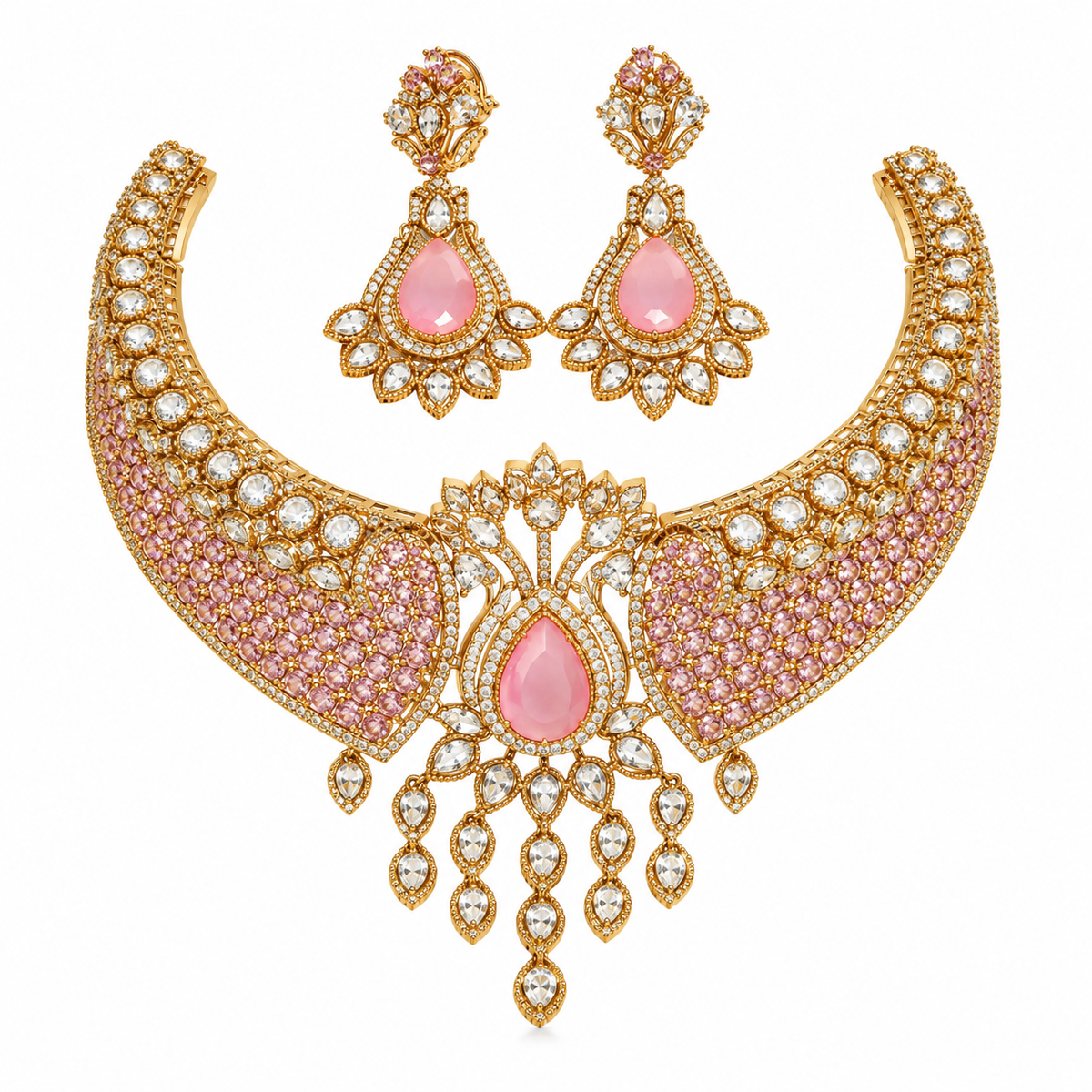 Rosé Maharani Moissanite Choker Necklace & Earrings Set