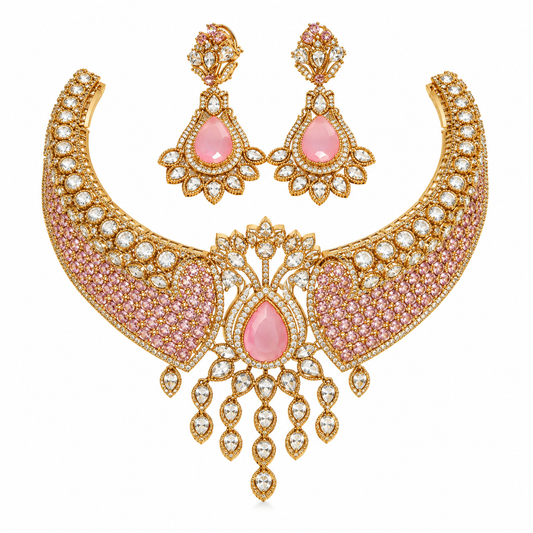 Rosé Maharani Moissanite Choker Necklace & Earrings Set
