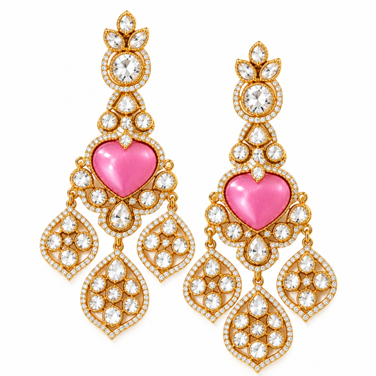Rosé Heart Moissanite Chandelier Earrings