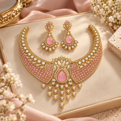 Rosé Maharani Moissanite Choker Necklace & Earrings Set