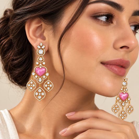 Rosé Heart Moissanite Chandelier Earrings