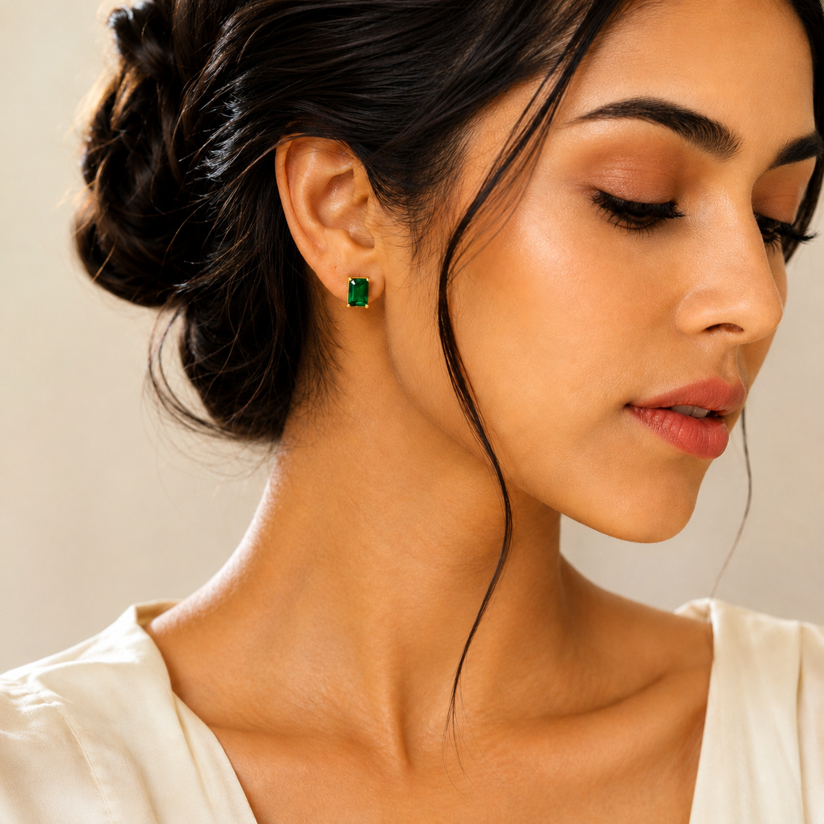 Emerald Luxe 18K Gold-Plated Stud Earrings