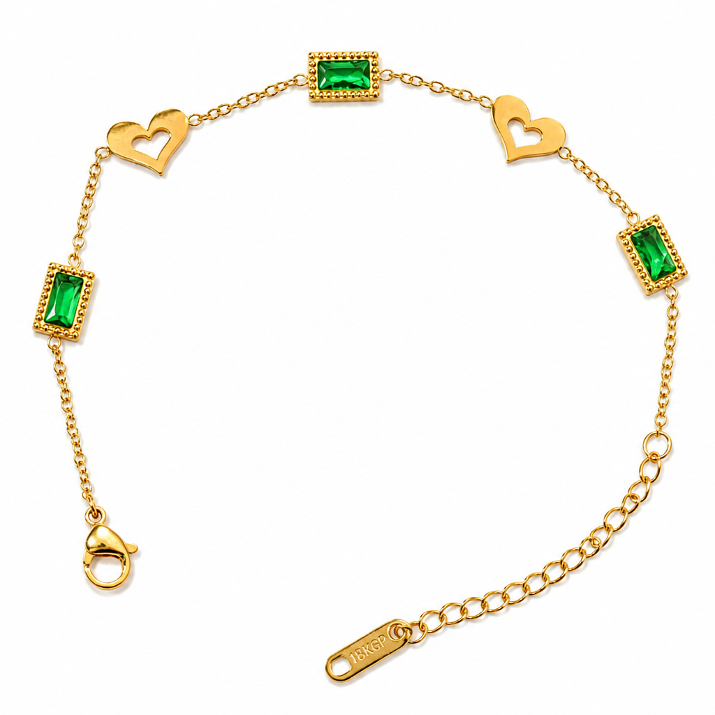Emerald Heart Charm Bracelet