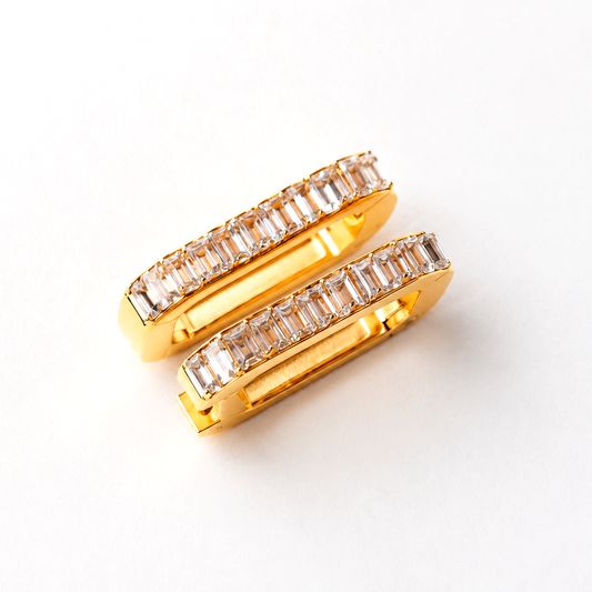 Luna Baguette Hexagon Hoop Earrings 