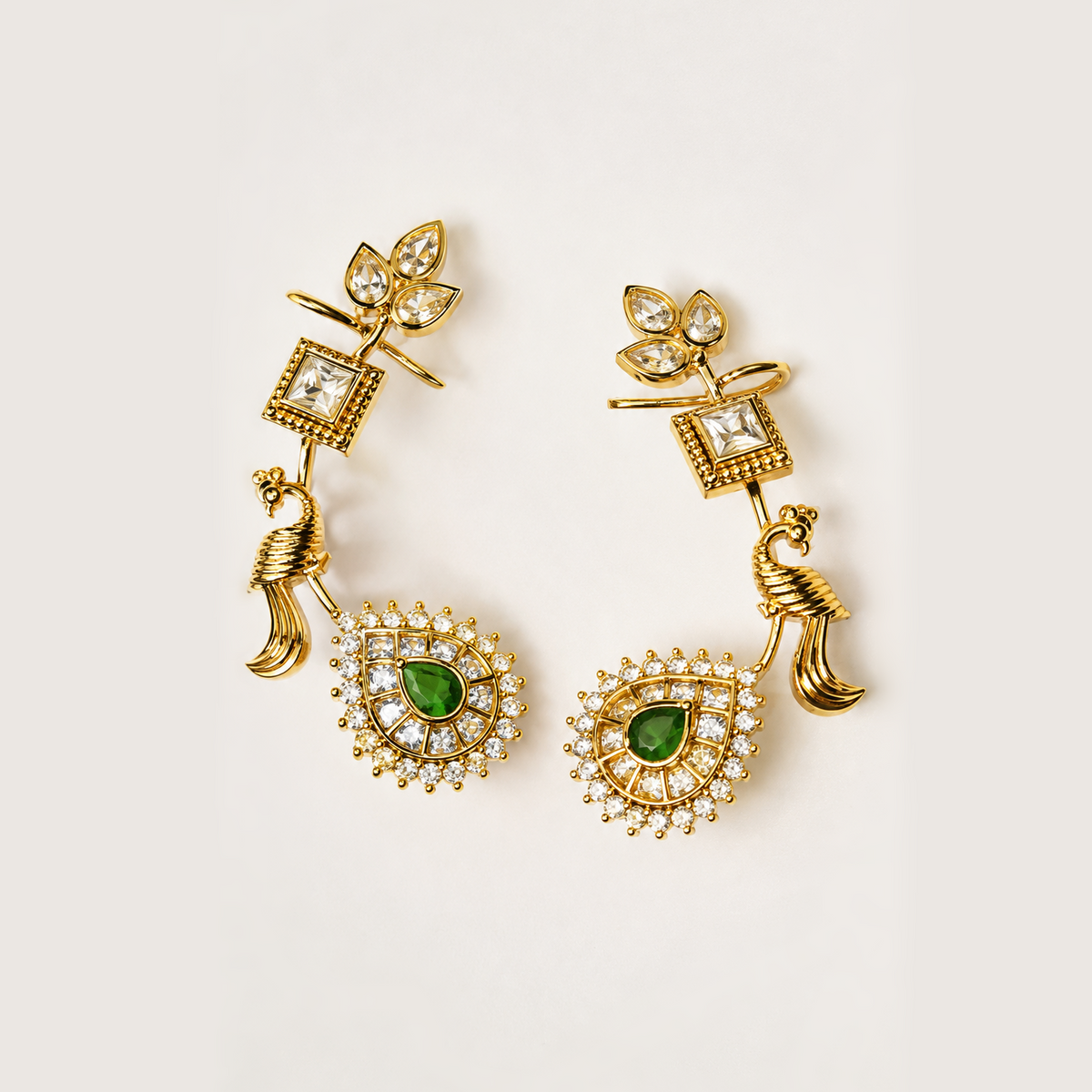 Royal Peacock Kemp Stone Ear Cuffs – Gold Polish Traditional Earrings