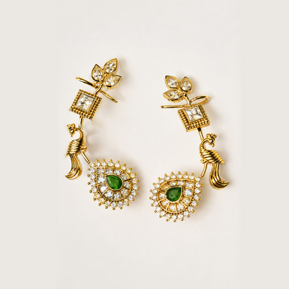 Royal Peacock Kemp Stone Ear Cuffs – Gold Polish Traditional Earrings