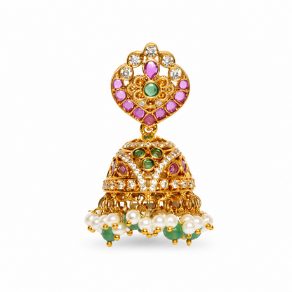 Royal Kemp Stone Ear Cuff with Detachable Jhumka – Gold Polish Temple Jewellery