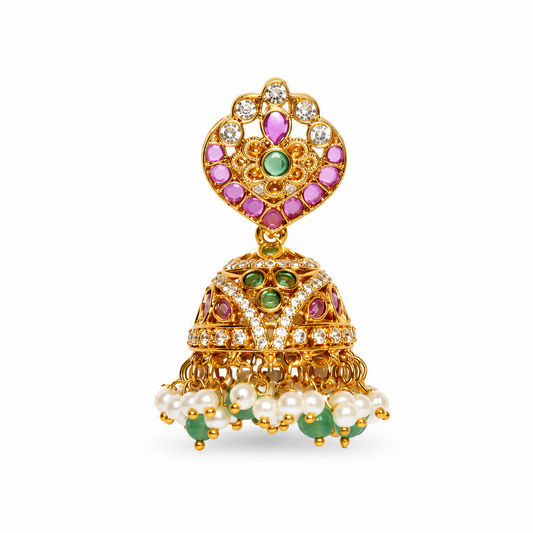 Royal Kemp Stone Ear Cuff with Detachable Jhumka – Gold Polish Temple Jewellery