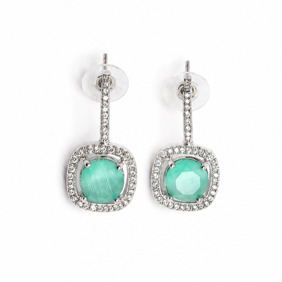 Mint Aura American Diamond Drop Earrings