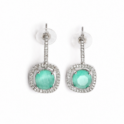 Mint Aura American Diamond Drop Earrings