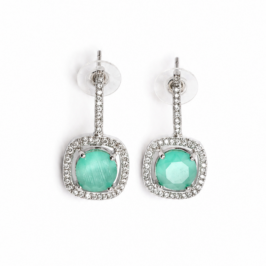 Mint Aura American Diamond Drop Earrings