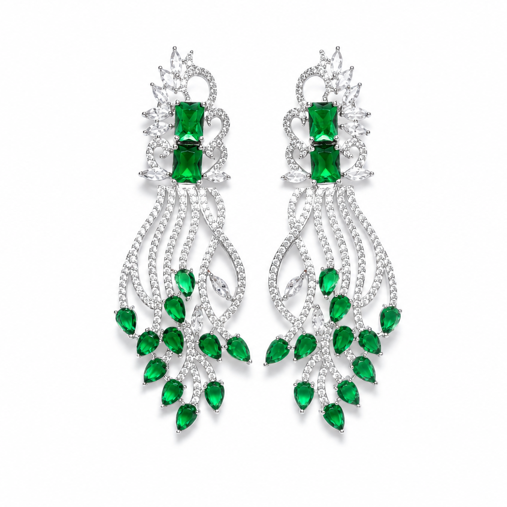 Emerald Enchant American Diamond Statement Earrings
