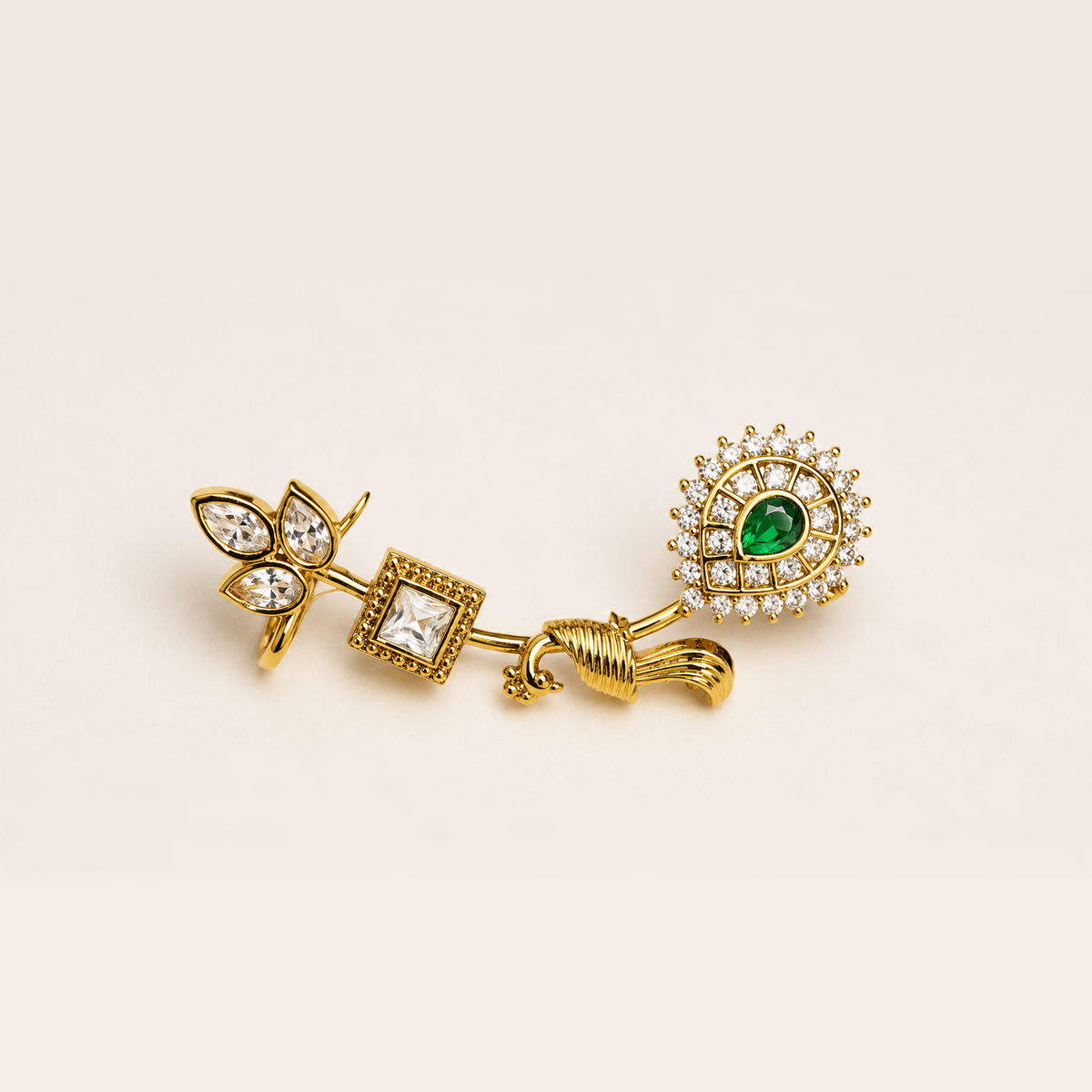 Royal Peacock Kemp Stone Ear Cuffs – Gold Polish Traditional Earrings