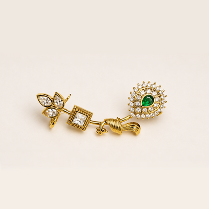 Royal Peacock Kemp Stone Ear Cuffs – Gold Polish Traditional Earrings
