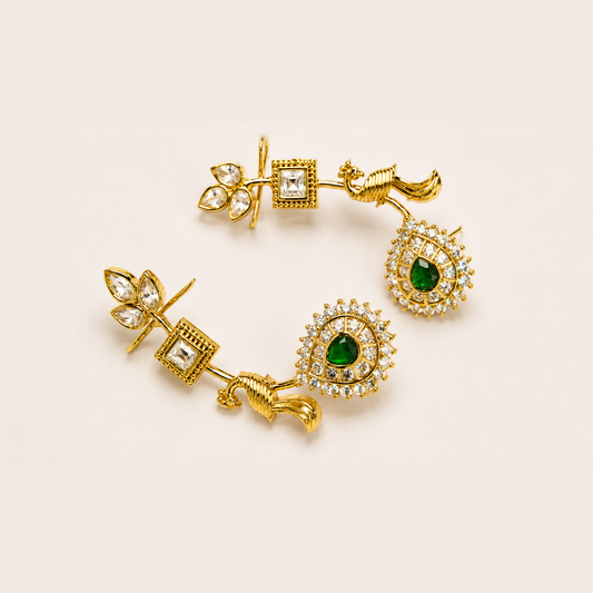 Royal Peacock Kemp Stone Ear Cuffs – Gold Polish Traditional Earrings
