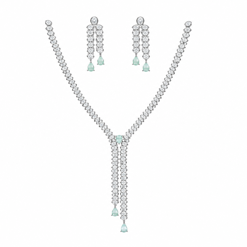 Mint Serenity: CZ Teardrop statement Neckless set