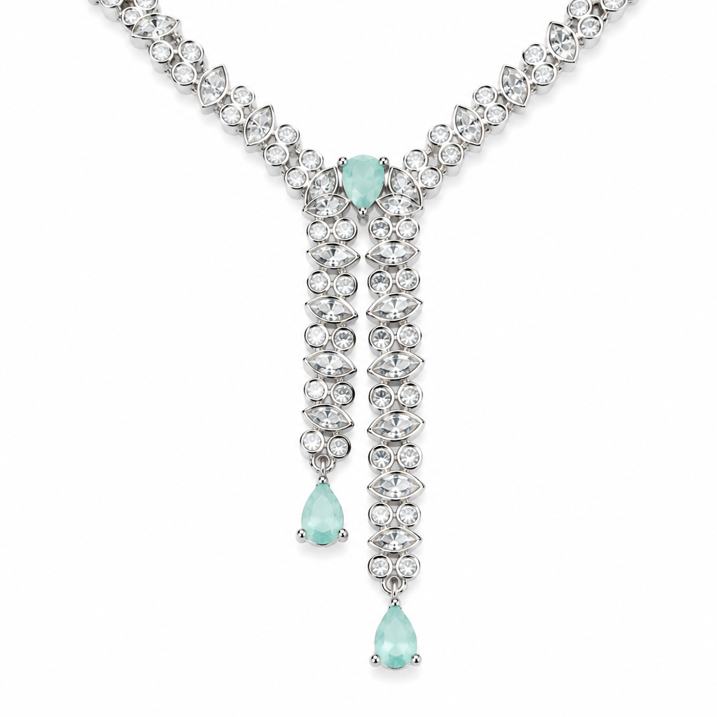 Mint Serenity: CZ Teardrop statement Neckless set