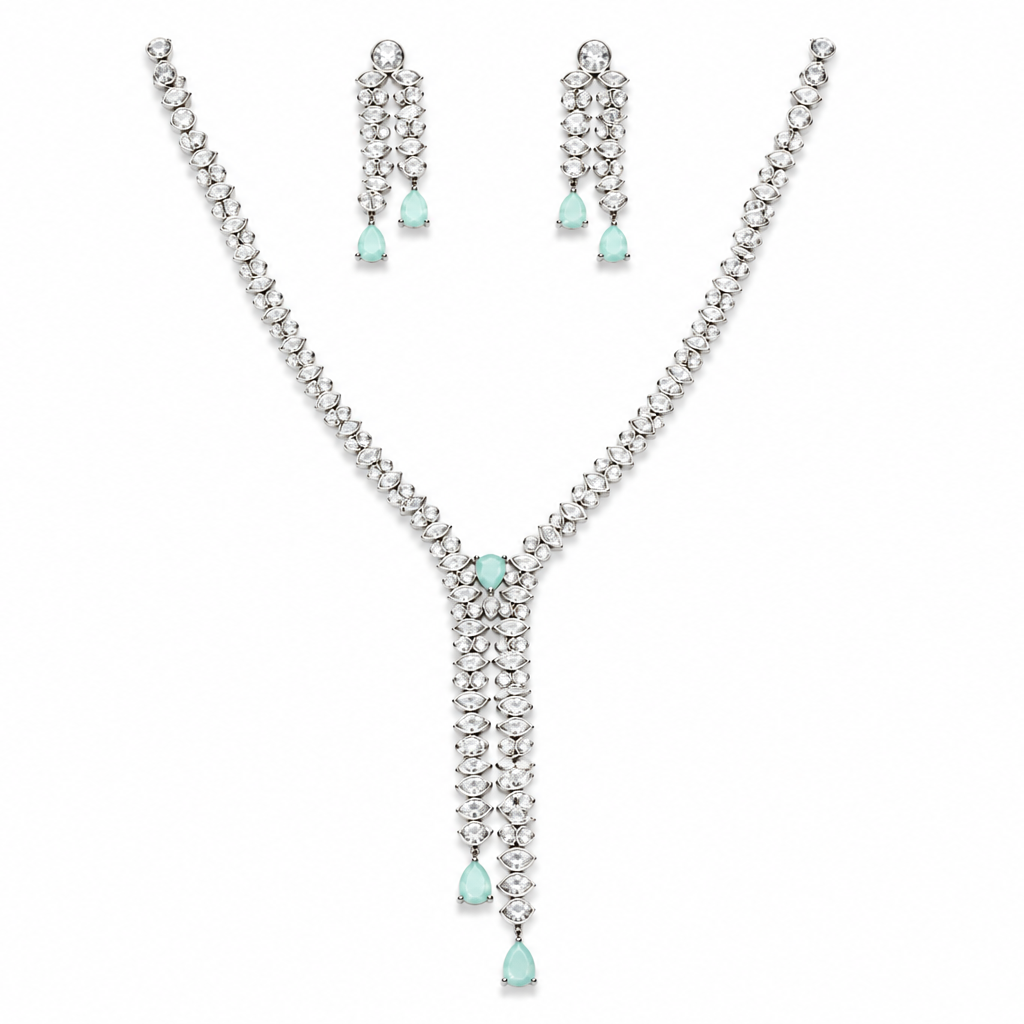 Mint Serenity: CZ Teardrop statement Neckless set
