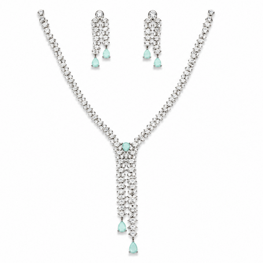 Mint Serenity: CZ Teardrop statement Neckless set