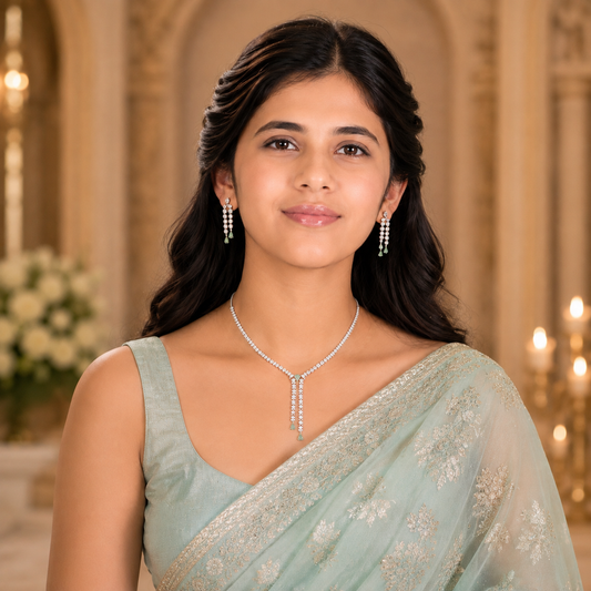 Mint Serenity: CZ Teardrop statement Neckless set