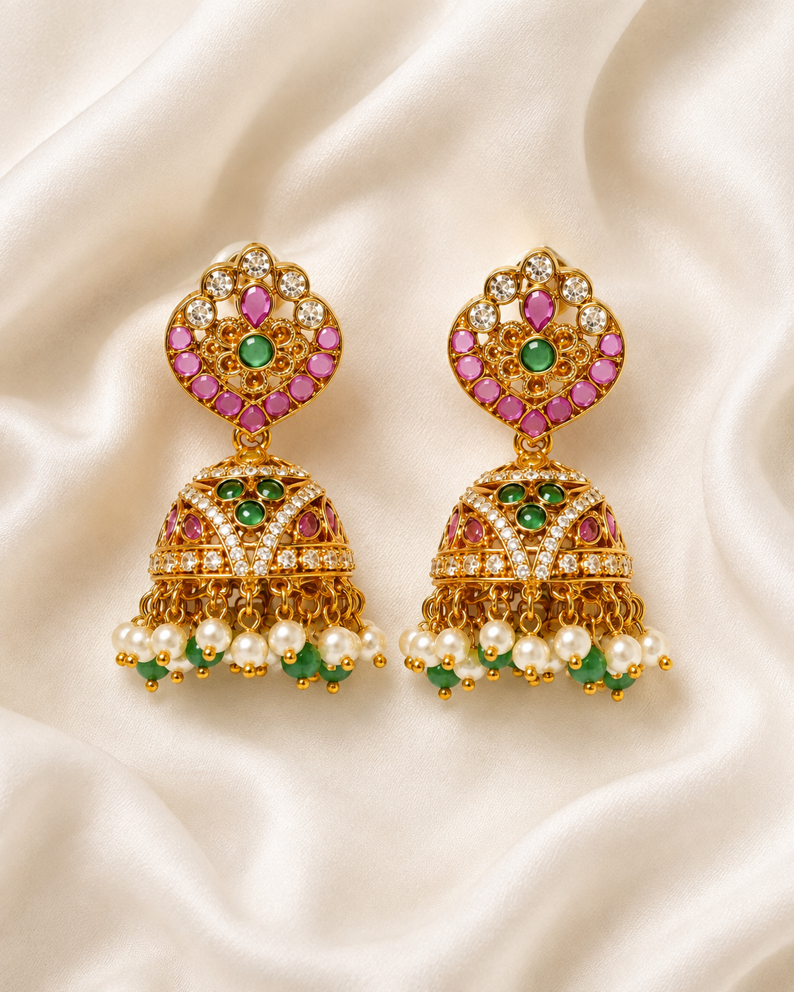 Royal Kemp Stone Ear Cuff with Detachable Jhumka – Gold Polish Temple Jewellery
