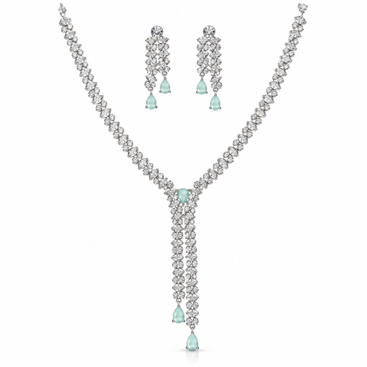 Mint Serenity: CZ Teardrop statement Neckless set